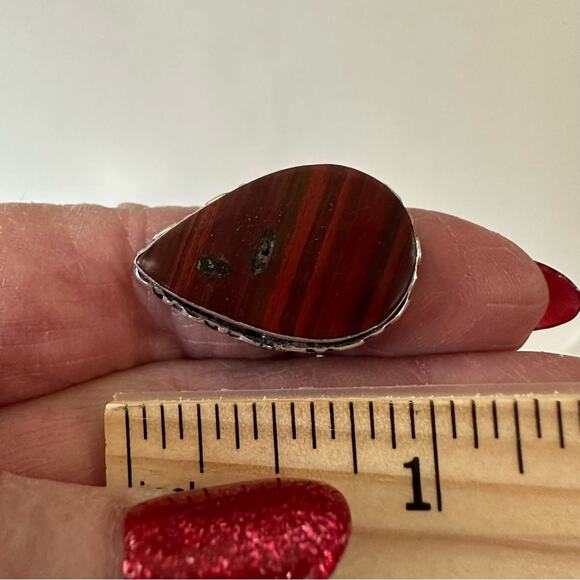 Red Jasper silver overlay gemstone ring size adjustable stamped 925 - Picture 2 of 6